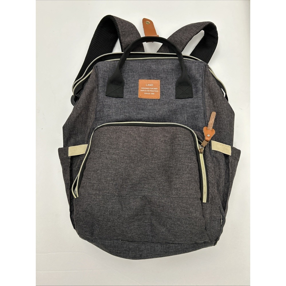 LAND Backpack Diaper Bag Backpack Gray Multi Compartments Zip Canvas‎ SKU 1718